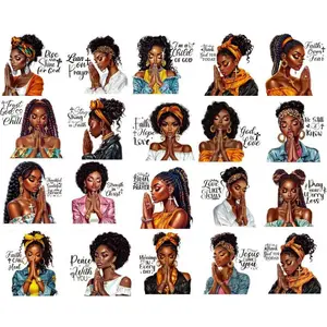 Black Women UV DTF Stickers - Customizable Stickers 20 Sheets Christian Faith Uvdtf Tumbler Wraps for 16 oz Glass Water Bottle, African American Girl Praying Transfer Sticker Decals DIY Mug Bumper Diary Creative Decoration Graphic Decal