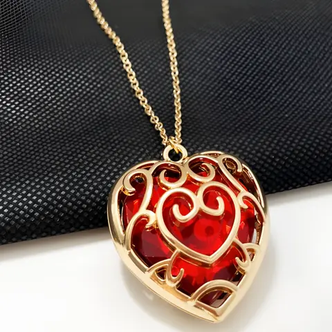 Hyrule Warriors Link Skyward Sword Pendant Jewelry Heart Shaped Alloy Necklace for Women Men, Zelda Inspired Birthday Gift Jewelry Accessory for Fans