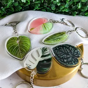 Leaf Keychain, White Botanic Key Ring Accessory, Green Monstera, Pink Plant Lover Acrylic Bag Charm, Gloriosum, Philodendron, Anthurium cute keychain