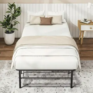 Twin Foldable Bed Frame, 14 Inch Metal Platform, No Box Spring Needed, Tool-Free Assembly, Portable Folding Twin Bed Frames for Apartment, Guest Room, or Dorms