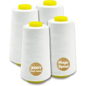 White Serger All-Purpose Polyester Sewing Thread 4 Cones of 3000 Yards Each Spool for Sewing Machine