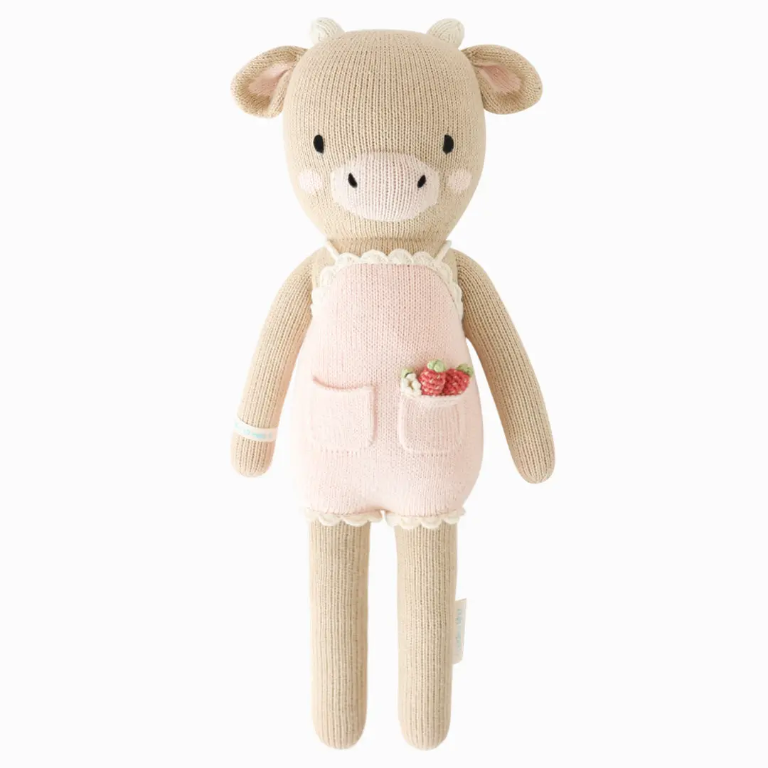 cuddle+kind Ava the cow (powder pink) 13" hand-knit doll - 1 doll = 10 meals, fair trade, heirloom quality, handcrafted in Peru, 100% cotton yarn