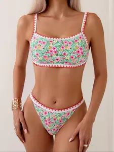 Women's Floral Print Bikini Set, Casual Fashion Chic Swimsuit for Beach Holiday Vacation, Ladies Swimwear for All Seasons, Bathing Suits, Swimming
