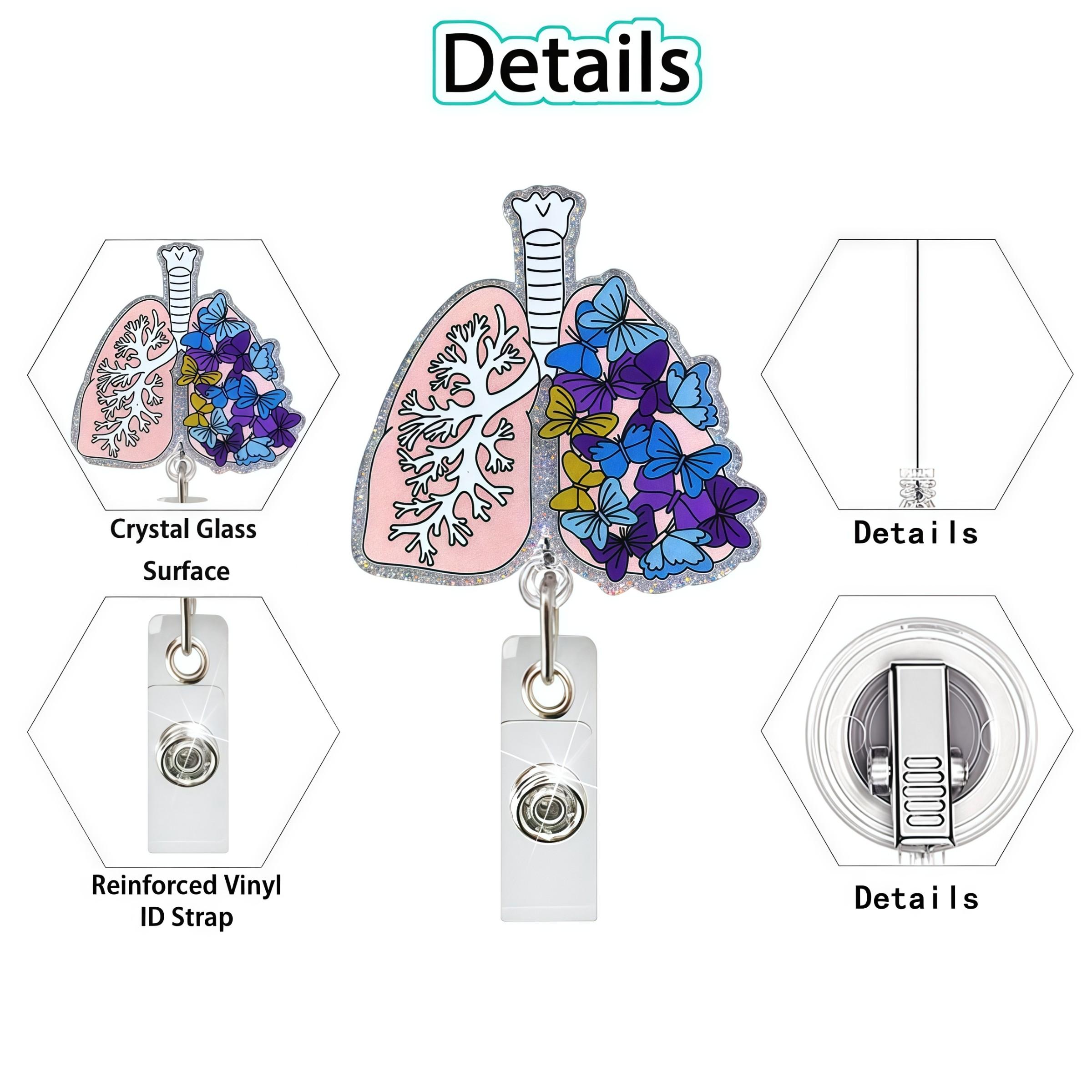 3-piece set of anatomical organ badge reel sets, including retractable badges for brain, lungs, and heart with butterfly designs; cute medical staff ID pendants; durable care work accessories