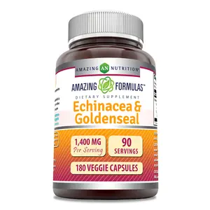 Amazing Formulas Echinacea & Goldenseal Supplement | 1400 Mg per Serving | 180 Veggie Capsules | Non-GMO | Gluten-Free | Made in USA