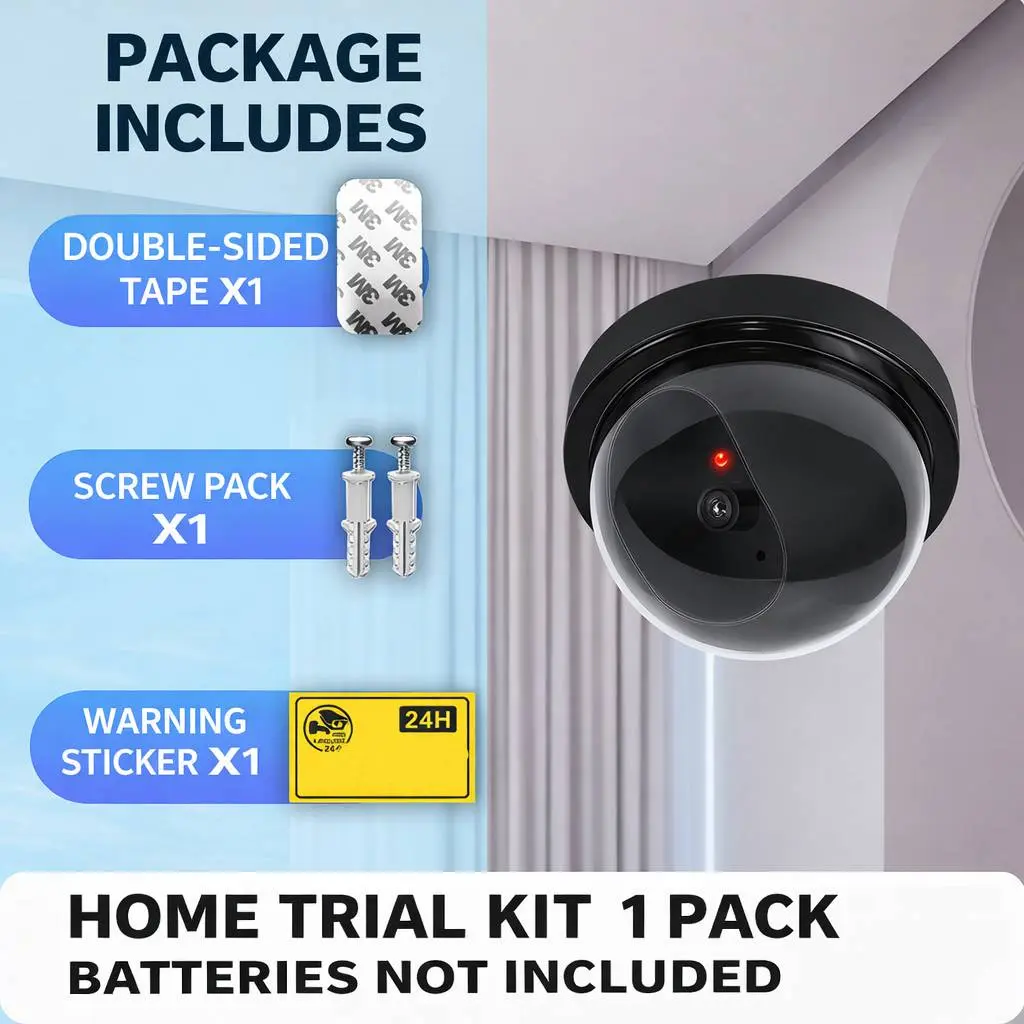 Fake Security Cameras, Dummy CCTV Dome with Flashing Red LED | Battery-Operated Dummy Surveillance Cameras for Indoor and Covered Outdoor Use; No Recording, WiFi or App