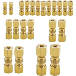 Brass Compression Union Fitting Assortment Kit - 3/16" (2), 1/4" (10), 5/16" (4), 3/8" (2), 1/2" (2) and 5/8" (2) Pcs