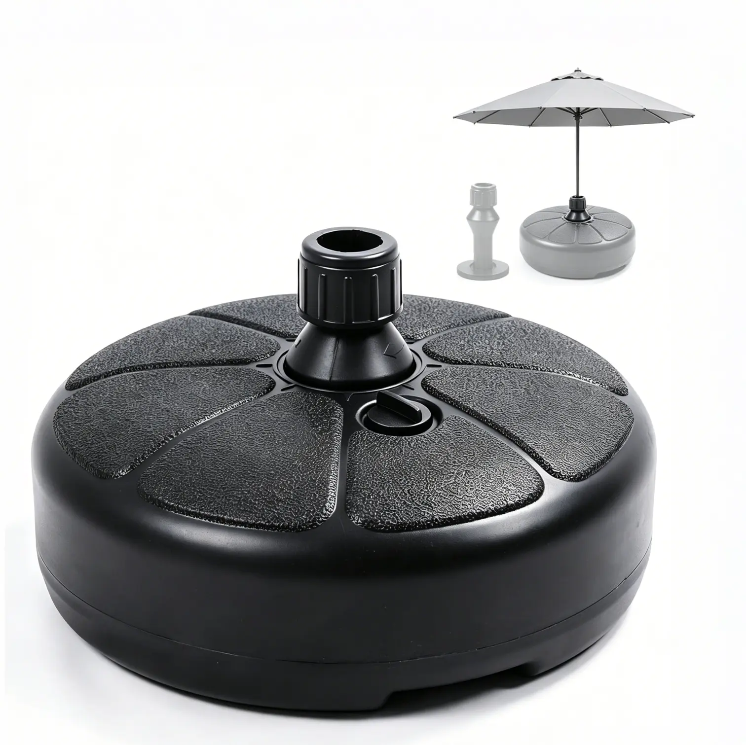 Minimalist Sturdy HDPE Patio Umbrella Base - Anti-Wind Heavy-Duty Fillable Round Parasol Stand, Umbrella Holder with Reducer Adapter, Fits 1.41" Poles, Easy-Clean, for Outdoor Patios, Backyards & Balconies (26lbs)