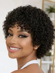 Afro Wig Human Hair Kinky Curly Afro Wigs, Full Machine Wigs, Pixie Cut Wig for Party Cosplay, Human Hair Wigs for Women