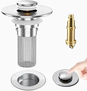 Pop-Up BathroomSink Drain Strainer with Removable Filter Basket-Universal Sink Stopper for Bathroom & KitchenBasins,Anti-Odor Stopper,Stainless Steel Metal Pop Up SinkStopper, Anti-clogging filter, Home Accessories