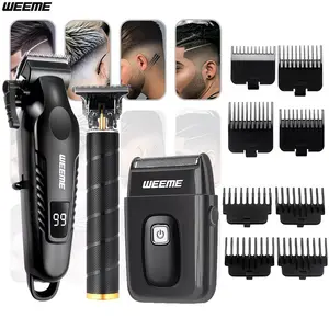 WEEME Men'S 3-In-1 Grooming Kit, Hair Trimmer Tool, Cordless Electric Hair Clipper With Alloy Cutter Head, Metal Body T-Shaped Trimmer, Lcd Display Shaver For Haircutting, Shaving & Beard Trimming, Suitable For Home And Travel, Cordless Trimmer Set