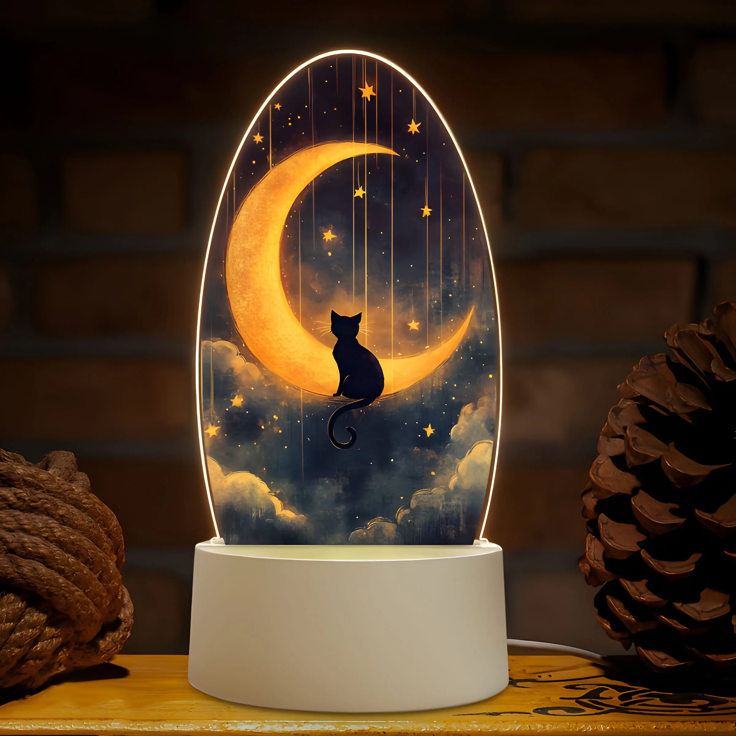 Moon Cat Night Light, USB Powered, Cute Animal Lamp, Acrylic Night Light, Decorative Night Light, Home Decor, Home Decoration Lamp, Ambient Night Lights, Atmosphere Lighting, Perfect Gift for Cat Lovers, Birthday, Christmas, New Year