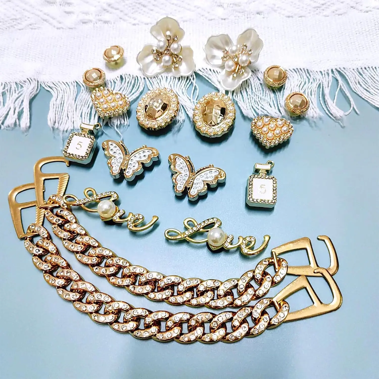 Charms Bling, Croc Charms For Teenage Girls, Heart, Shell,bear, Pearl And Butterfly Decoration, Croc Widgets, Croc Charms Blue, Clog Charms As Gifts To Friends,woman