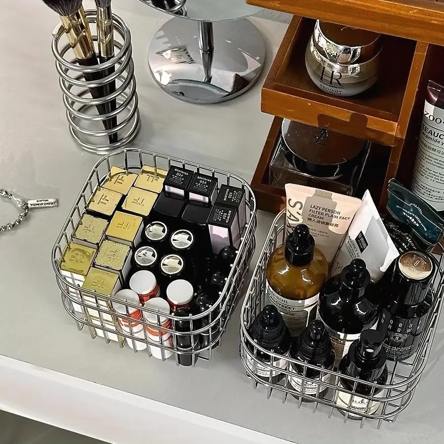 1/2pcs Contemporary Open-Weave Storage Basket - Multi-Purpose Organizer for Bathroom, Kitchen, Desk - Resistant, Sleek Design, Sturdy Construction, Bathroom Organizers And Storage, Home Organization, Organizer, Shelf Baskets