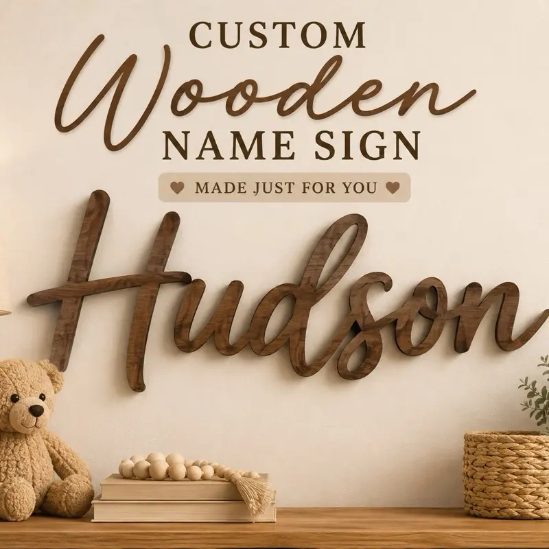 Custom Wooden Name Sign | Personalized Wall Name for Home or Office Decor