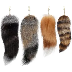 Huge and Fluffy Real Fox Tail Keyring Faux Fur Tail Keychain Handbag Accessory Hook Pendant Gift for Women 2 Sizes