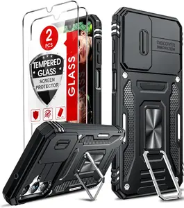 Compatible for  Galaxy A14-5G Phone Case: Galaxy A14 Case with [2 Pack] Tempered Glass Screen Protectors,  Stand & Slide Camera Cover Funda para A 14 5G Android Cell, Black