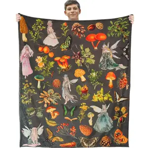 Mushroom Hippie Blanket Moth Gothic Witchy Flannel Throw Blankets for All Season Sun Moon Fuzzy Soft Bed Sofa Office Blanket  Warm Haven Textiles