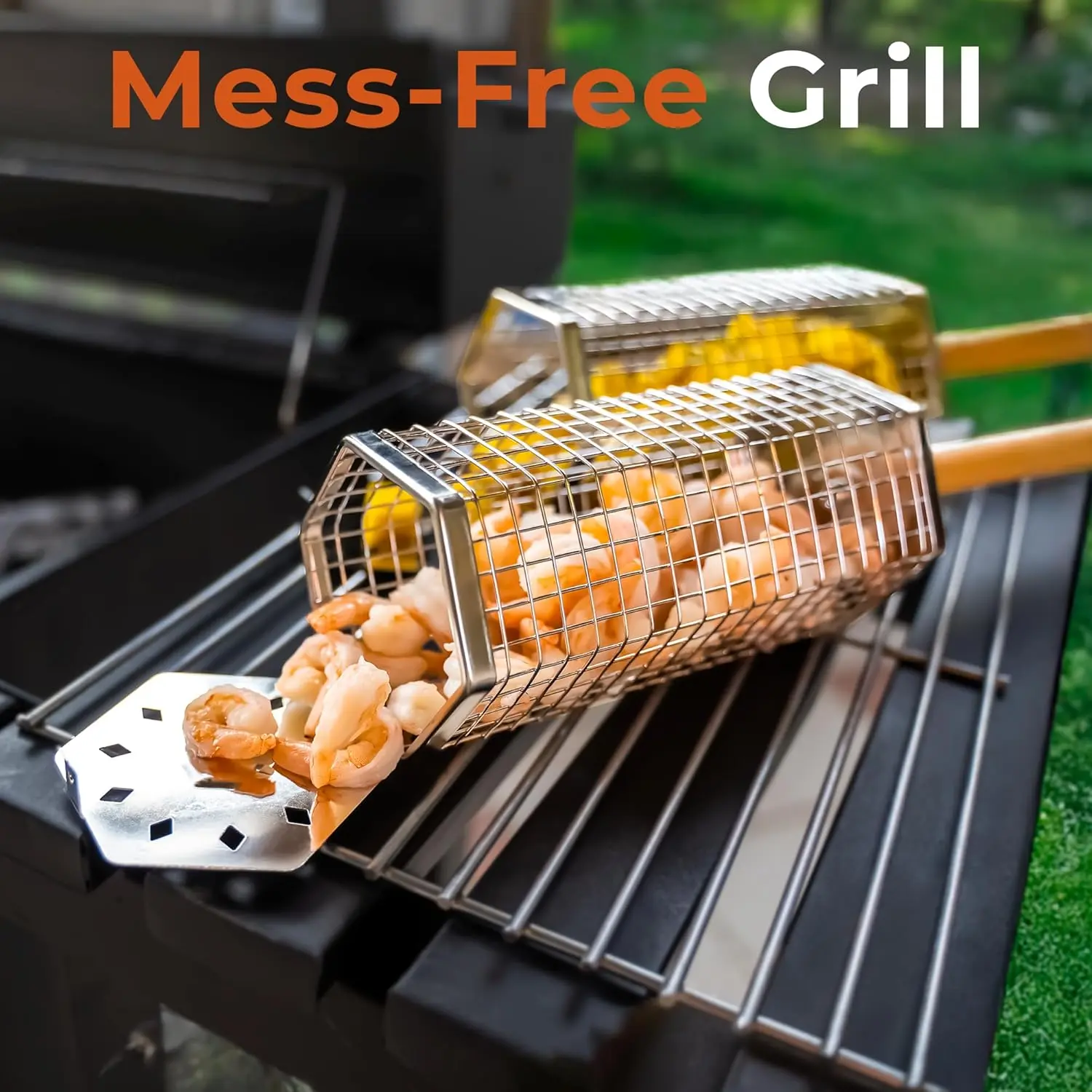2PCS Rolling Grilling Baskets,Outdoor Grill Bbq Net Tube,304 Stainless Steel 2PCS Rolling Grilling Baskets,Outdoor Grill Bbq Net Tube,304 Stainless Steel