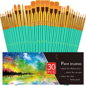 Brushes Set, 30 count  Brushes for  Painting, Oil Watercolor   Brush, Artist Paintbrushes for   Rock Canvas,  Adult Drawing Arts Crafts Supplies, Green