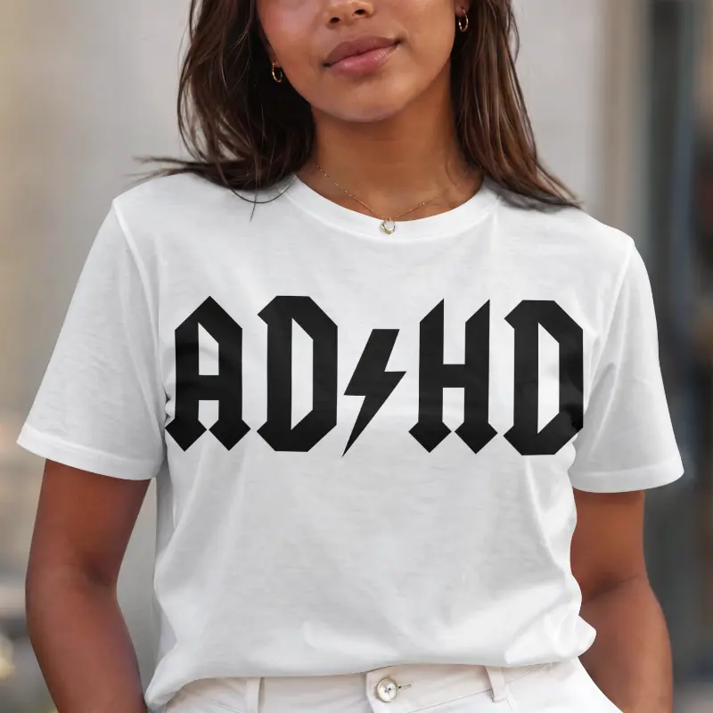 ADHD Lightning Bolt T-Shirt Funny Tshirt | Bold Gothic Lettering, Neurodivergent, ADHD Gifts, Cute Dopamine Classic Cotton CrewneckShirt, Adhd Humor Tee, Neurodiversity Tshirt, Unisex, Menswear Soft Top, Womenswear Breathable Fabric Graphic