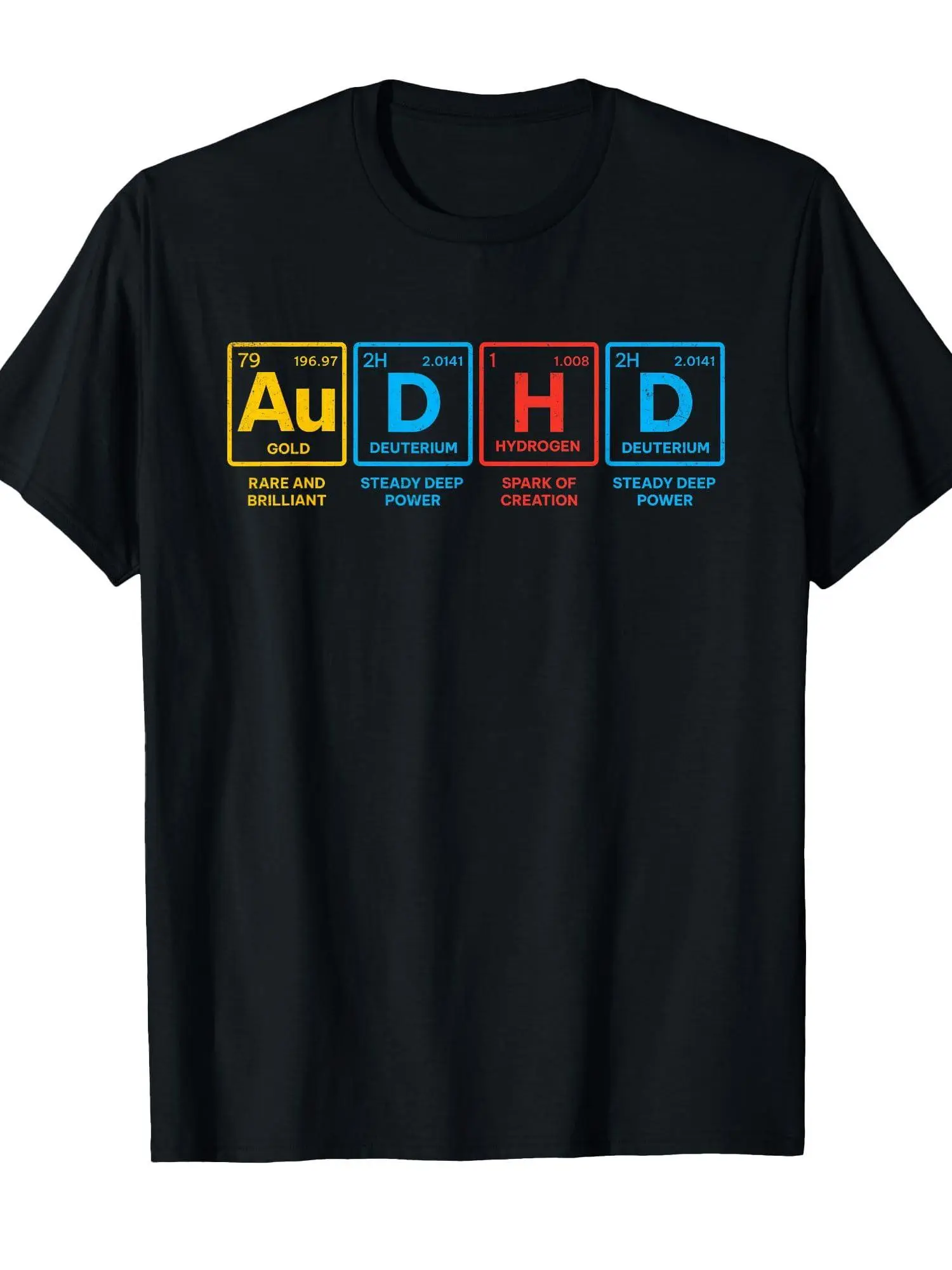 Audhd Periodic Table Autism And ADHD for Distresse unisex soft cotton short sleeve t shirt, vintage graphic casual tee for men women teens, perfect birthday holiday gift for camping travel gym daily street casual wear
