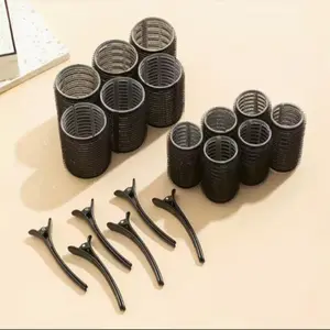 18pcs Hot Hair Rollers Set, Diameter 1.57 Inch + 1.18 Inch, Self-Grip, No Heat, Heatless, Suitable for Long Medium Short Hair, Includes Clips, Women, Hair Curling Tool