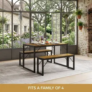 45.5 Inch Space Saving Dining Table Set With 2 Benches,Heavy Duty Steel Frame Waterproof MDF Board Dining Furniture With Adjustable Foot Pads,High Load Bearing Modern Dinette Set For 4 People Home Kitchen Living Room Small Apartment