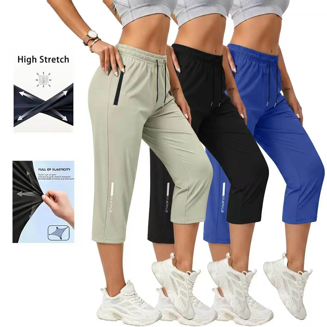 Women's Active Nylon Shorts, Breathable Casual Design with an Elastic Drawstring Waist and Zippered Pockets for Running or Beach Wear,back to school shopping, Women's Clothes, Chic