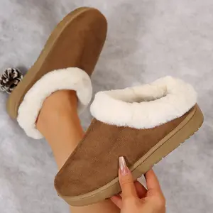 Women's Thick Flat Fleece Slippers - Cozy Cotton Shoes with Padded Soles, Perfect for Winter Indoors and Outdoors Shoes, Stylish Winter Warm Short Mini Snow Booties with Thick Rubber Bottoms.