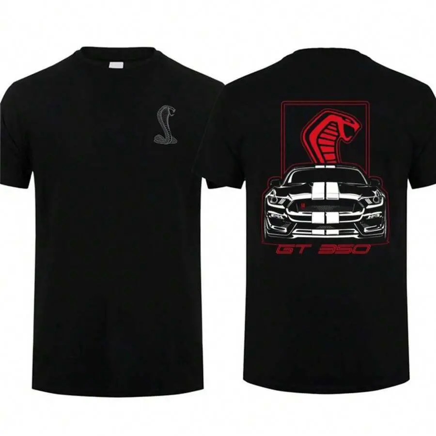 Mustang Shelby GT350 Reversible T-Shirt, Muscle Car Pattern, Men's Cotton Short-Sleeve, Gift For Car Enthusiasts, Men's Standard Size Ready-To-Wear, Men's Spring Casual Fashion T-Shirt