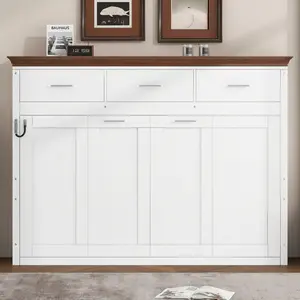 Twin Size Murphy Bed with 3 Drawers, White