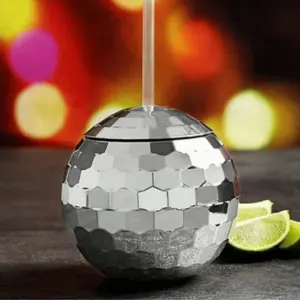 Disco Ball Cup with Lid and Straw, 600ML Glitter Cocktail Glass, Party Supplies and Gift, Perfect for Parties and Events