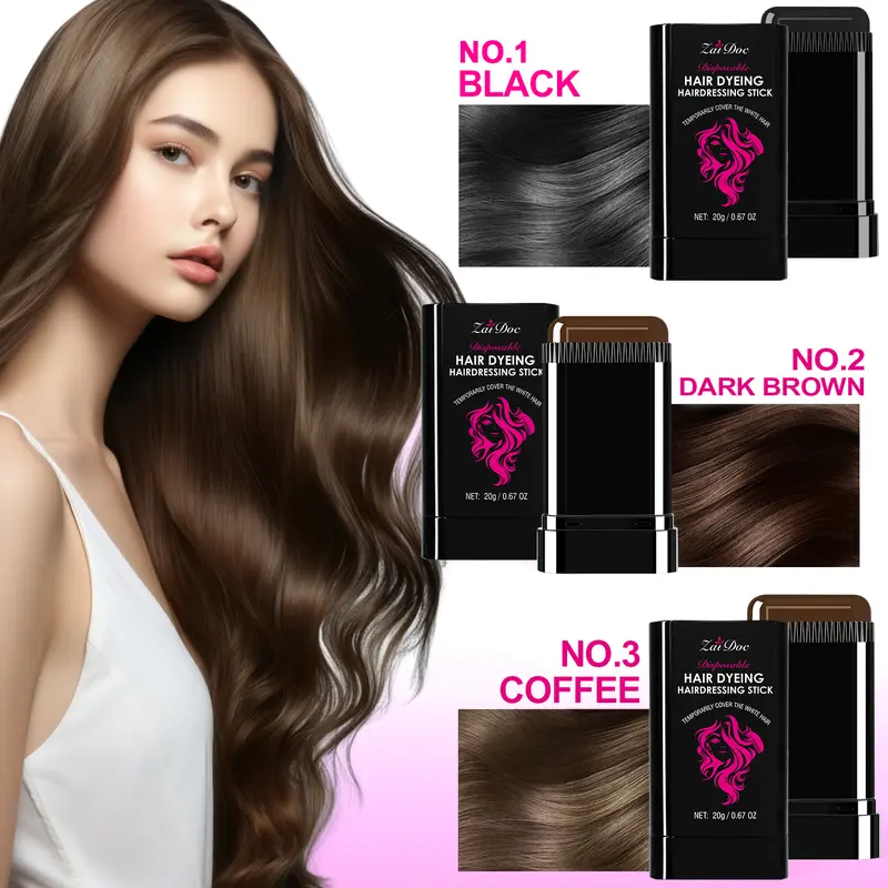 ZaiDoc Disposable Hair Dye Stick - Sweat-proof Water-proof Oil-proof Gray Hair Cover 20g Portable 2-in-1 Design Travel-friendly Time-saving High Coverage Temporary Color