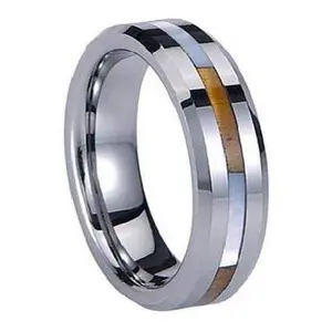 Beveled Edge Tungsten Ring with Shell Inlay -6mm