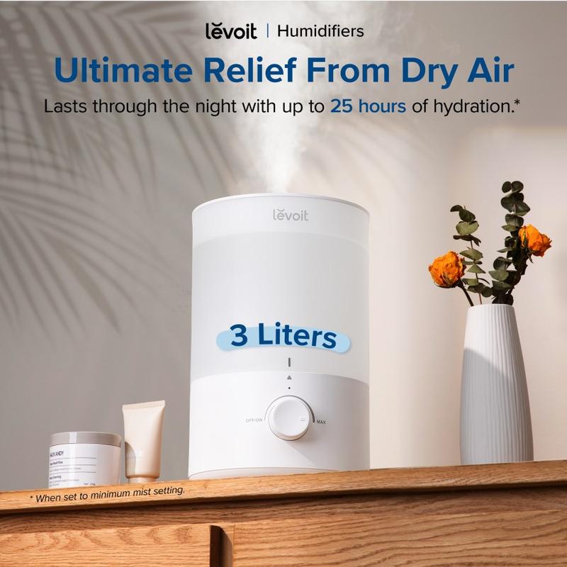 LEVOIT Humidifiers for Bedroom, Quiet (3L Water Tank) Cool Mist Top Fill Essential Oil Diffuser for Large Room, 360° Nozzle, Dual 150 & filter bundle