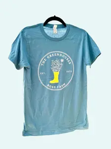 Ross Farm Greenhouses Graphic Tee - Asheville Vibes Spring Plant Parent T-Shirt with Yellow Boot Design & Hand-Illustrated Flowers for Plant Lovers - Soft Cotton Blend Unisex Tee for Gardeners & Nature Enthusiasts