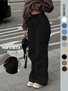 NVFelix Women's High Waist Cargo Jeans with 6 Pockets, Wide Leg Baggy Denim Pants for Casual StreetStyle