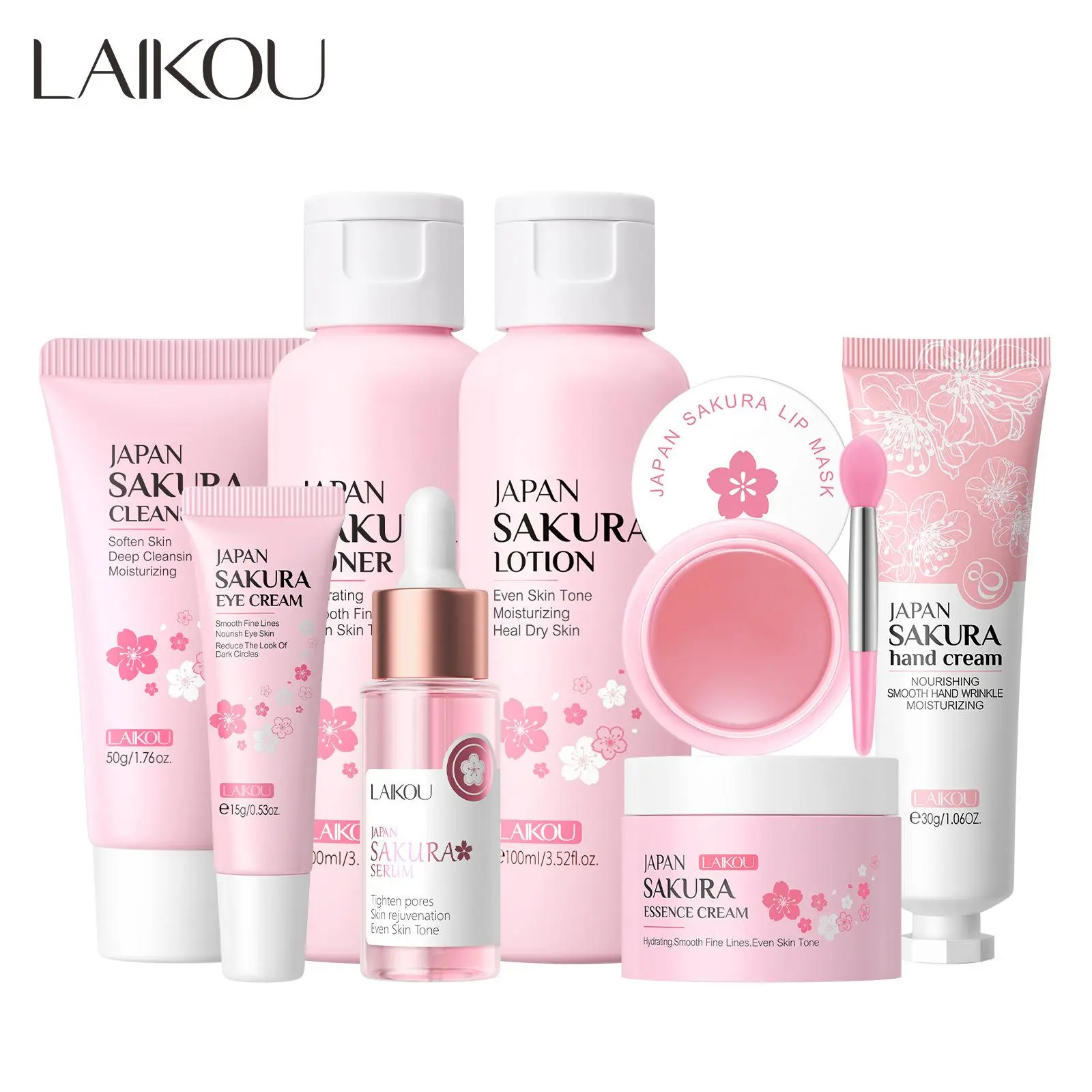 Sakura Skin Care Set, 8 Counts/set Cleansing Moisturizing Radiance Facial Skincare Kit, Skin Care Kit for Women, Gift for Girls