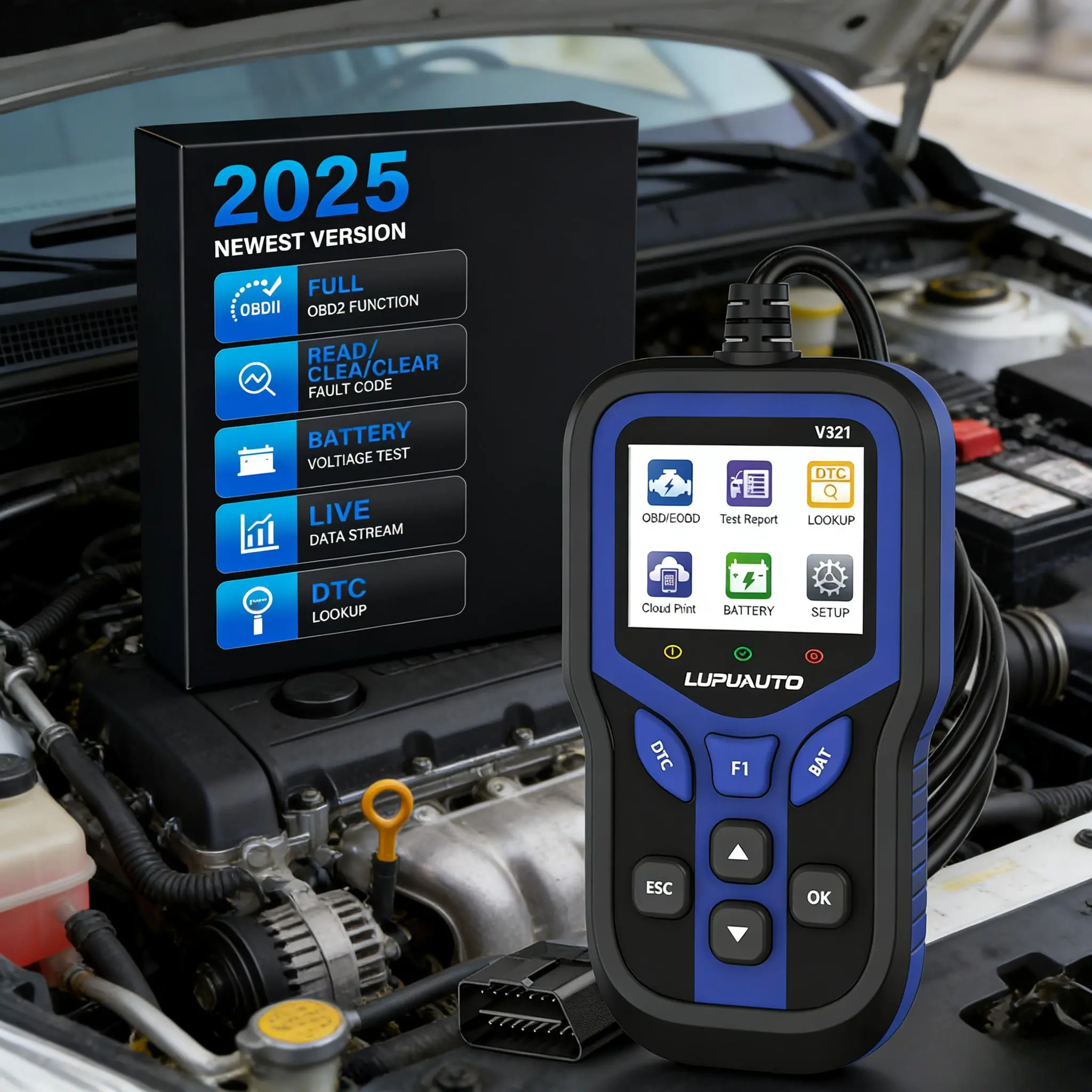 Upgraded OBD2 Engine Diagnostic Scanner Tool - Checks Engine Warning Light, Clears Vehicle Fault Codes, Performs Professional Battery Start Testing tester relay car