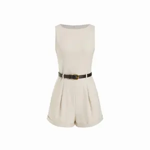 Cider Linen-blend Boat Neck Mid Rise Romper With Belt SwimWeek