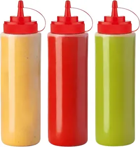 Norcalway Condiment Squeeze Bottles for Sauces Liquids - 12 OZ Kitchen Squirt Bottles for Liquids - Plastic Condiment Bottles for Sauce, Ketchup, Dressing, Oil - Easy Pour & Clean