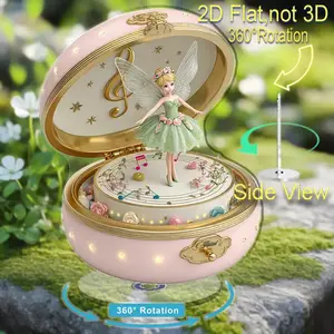 2D flat, 1 rotating fairy music box statue with 360° rotation, golden-winged angelic figure and lullaby sound, Soothing, acrylic wind-up/(AA compatible) for home décor, birthday gift, suitable for women, ballerina music box