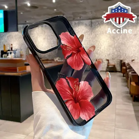 Transparent Plastic Cellphone Case Cover for iPhone 17/16 Pro Max/15 Plus/14/13/12/11/Air, Hibiscus Blooms Design, Non-Yellowing Protection Casing, Shockproof Slim Softcase, Antislip Grip, Anti-Sweat Comfortable Finish, Durable Mobile Phone Accessory