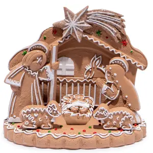 Hodao Christmas Nativity Sets Indoor Xmas Gingerbread Decoration Christmas Decor Holy Family Gingerbread Nativity Scene Gifts - Xmas Party Home Decor