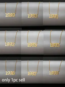 Unisex Street Style Birth Year Number Design Pendant Necklace, Summer Trendy Stainless Steel Charm Necklace, Fashionable Jewelry for Men & Women As Gift for Couples & Friends, Fashion Jewelry Accessories