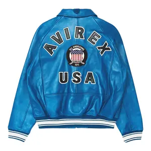 Avirex Icon Logo Leather Jacket Mazarine Blue Multi