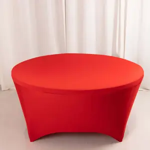 Stretch Spandex Round Tablecloth 6ft Red - Easy to Maintain Form-Fitting Table Cover