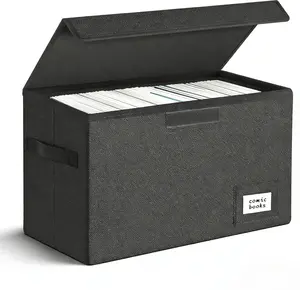 Leffis Comic B Storage, Box ."X."X .", Collapsible Comic Short Box with Lids Holds  Comics Heavy Duty Comic B Bin Container ( pack, black)
