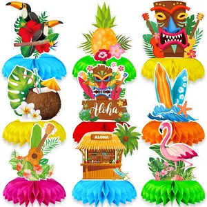 9 count Hawaiian Luau Honeycomb Centerpieces Table Decor, Tropical Aloha Party Decorations, Tiki Mask, , Pineapple, and Surfboard Ornaments for Summer Beach Pool Party Supplies